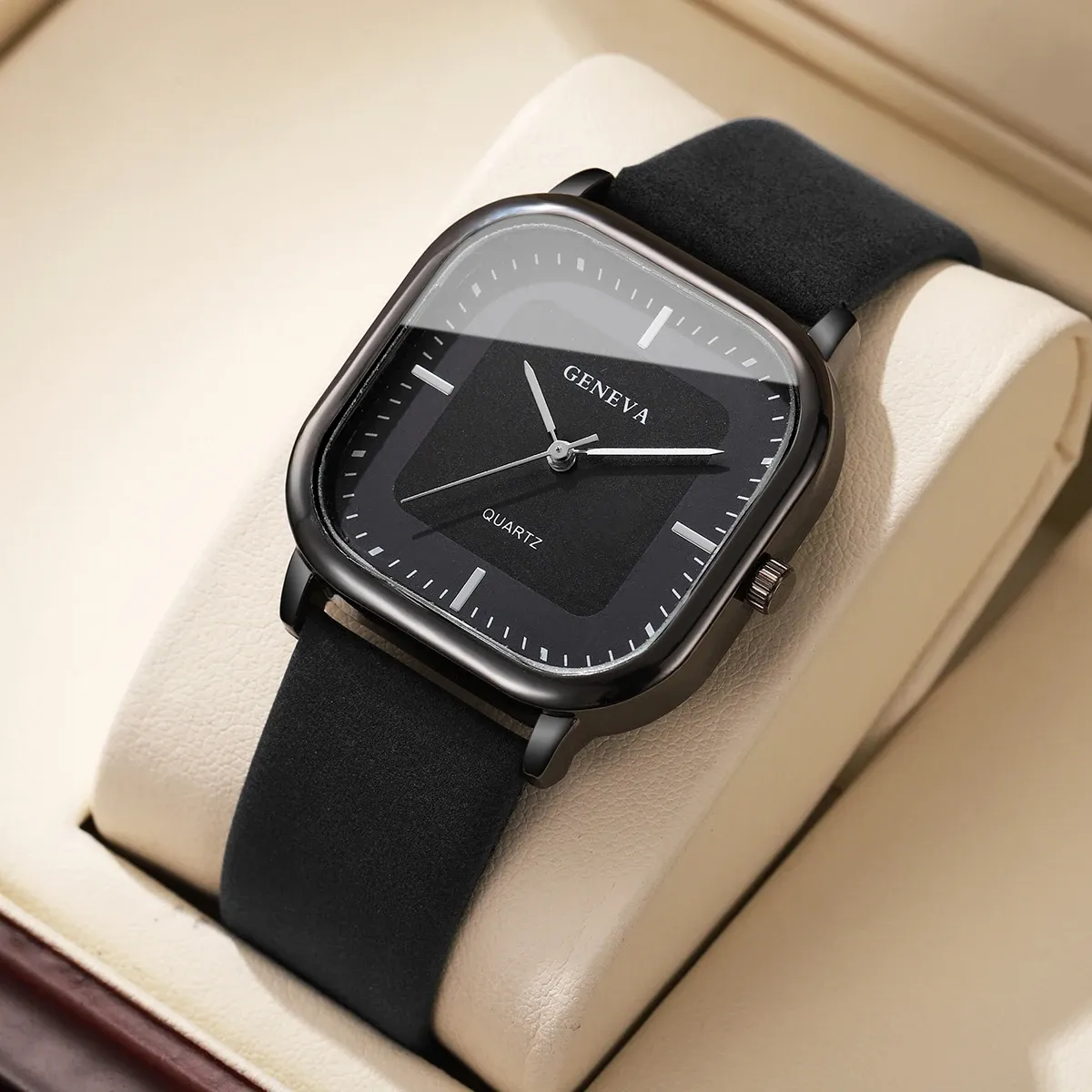 Montre à quartz carrée pour homme au design minimaliste, bracelet en cuir (sans boîte) 8