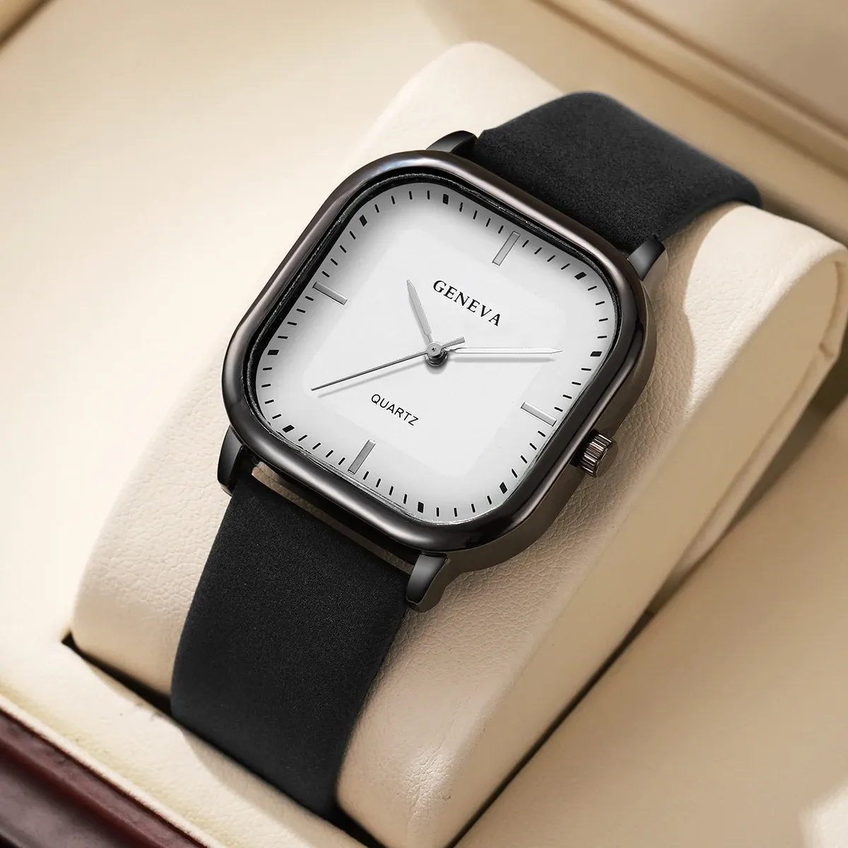 Montre à quartz carrée pour homme au design minimaliste, bracelet en cuir (sans boîte) 7