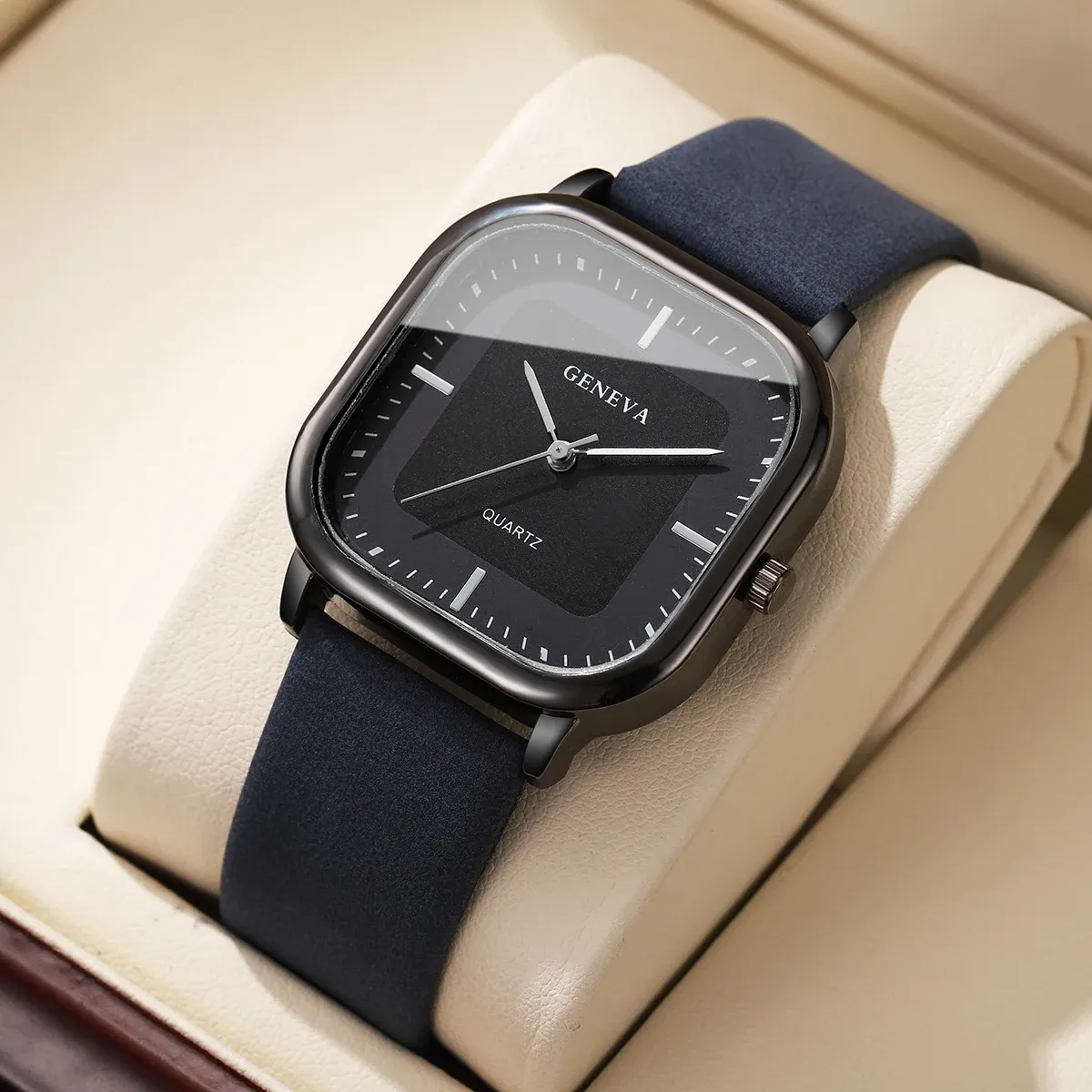 Montre à quartz carrée pour homme au design minimaliste, bracelet en cuir (sans boîte) 12