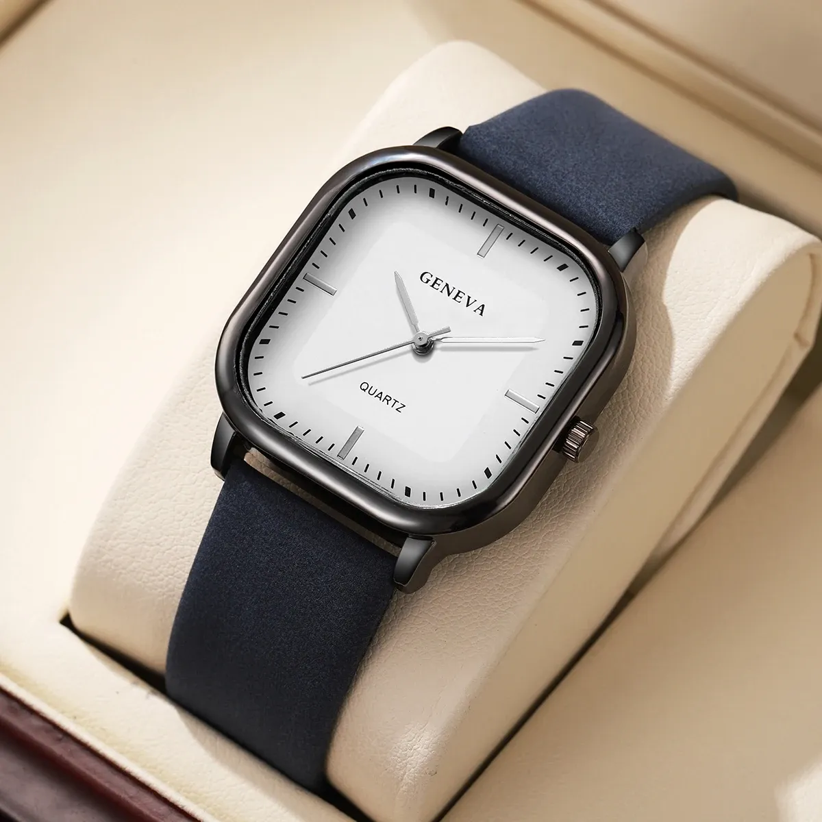 Montre à quartz carrée pour homme au design minimaliste, bracelet en cuir (sans boîte) 11