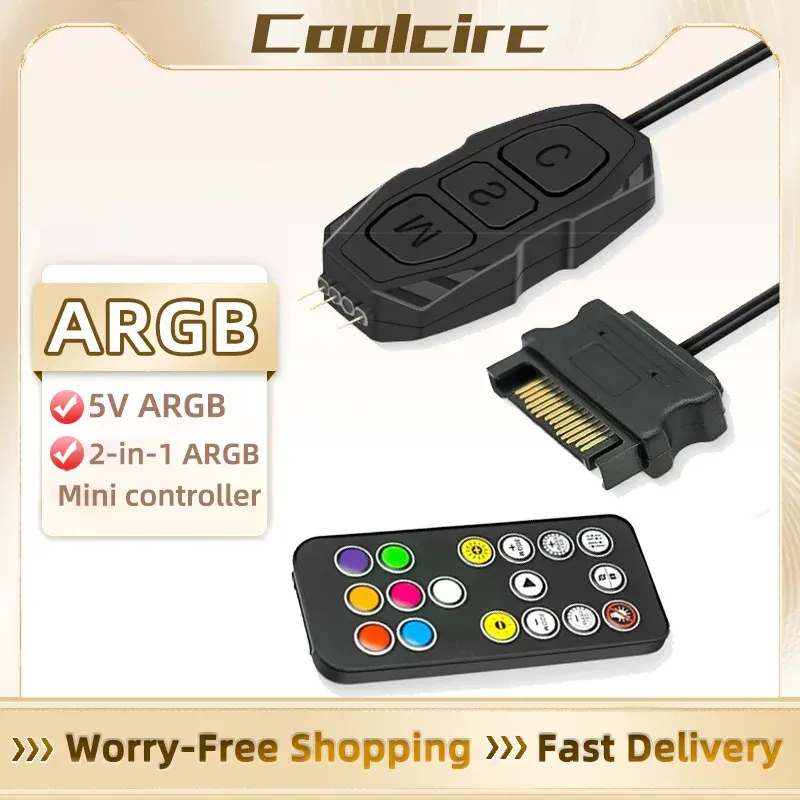 Contrôleur ARGB 5V 3 broches vers alimentation SATA, mini hub RGB 3 broches pour PC, boîtier, ventilateur, LED 1