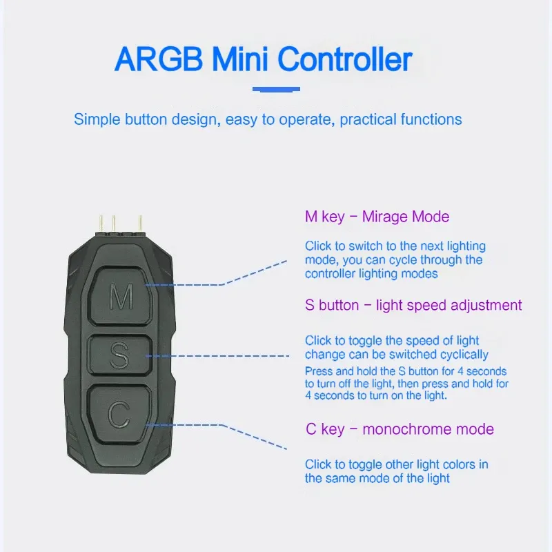 Contrôleur ARGB 5V 3 broches vers alimentation SATA, mini hub RGB 3 broches pour PC, boîtier, ventilateur, LED 6