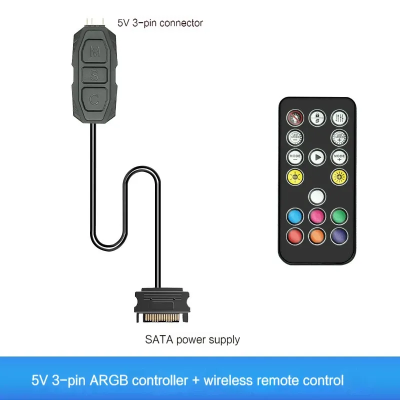 Contrôleur ARGB 5V 3 broches vers alimentation SATA, mini hub RGB 3 broches pour PC, boîtier, ventilateur, LED 12