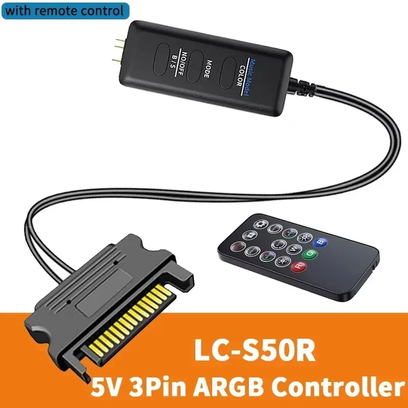 Contrôleur ARGB 5V 3 broches vers alimentation SATA, mini hub RGB 3 broches pour PC, boîtier, ventilateur, LED 7