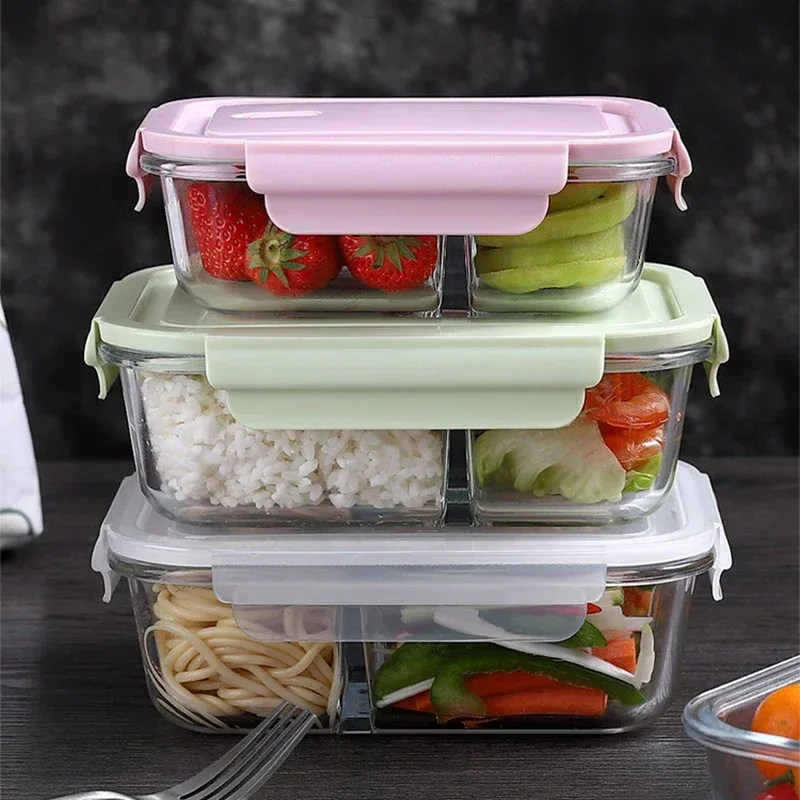 Boîte à repas en verre étanche avec couvercle, compatible micro-ondes, boîte bento portable - Image 1