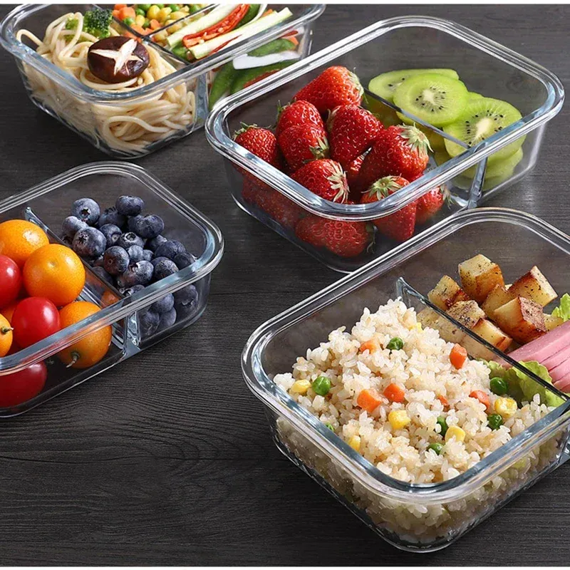 Boîte à repas en verre étanche avec couvercle, compatible micro-ondes, boîte bento portable 2