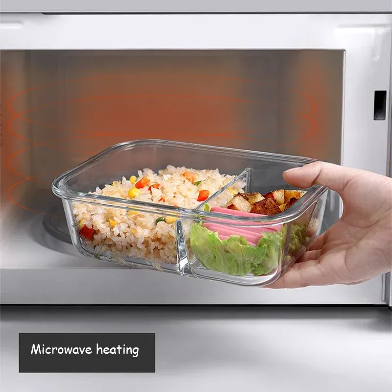 Boîte à repas en verre étanche avec couvercle, compatible micro-ondes, boîte bento portable 3