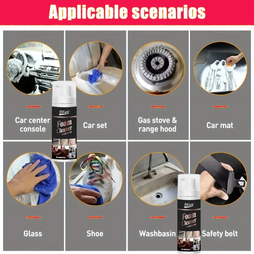 Nettoyant moussant multifonction pour intérieur de voiture, élimination des taches, cuir et usage domestique 6