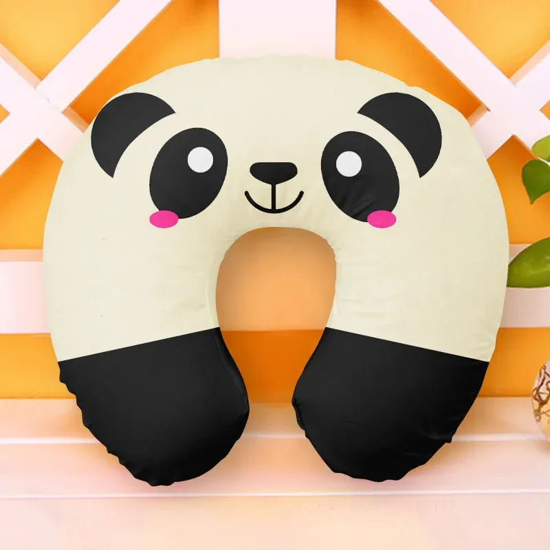 Oreiller de cou de voyage en forme de U au motif panda dessin animé, avec nuage arc-en-ciel gonflable pour enfants et adultes 3