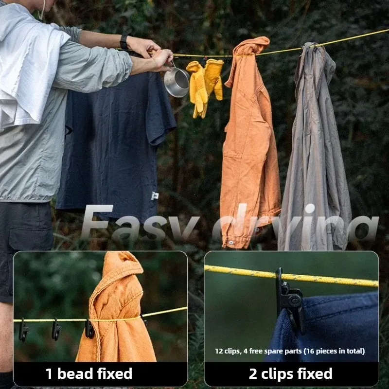 Corde à linge d'extérieur réglable et portable, coupe-vent, pour camping et randonnée 3