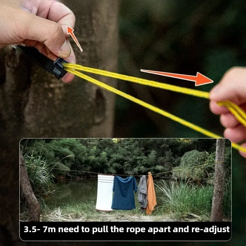 Corde à linge d'extérieur réglable et portable, coupe-vent, pour camping et randonnée 2