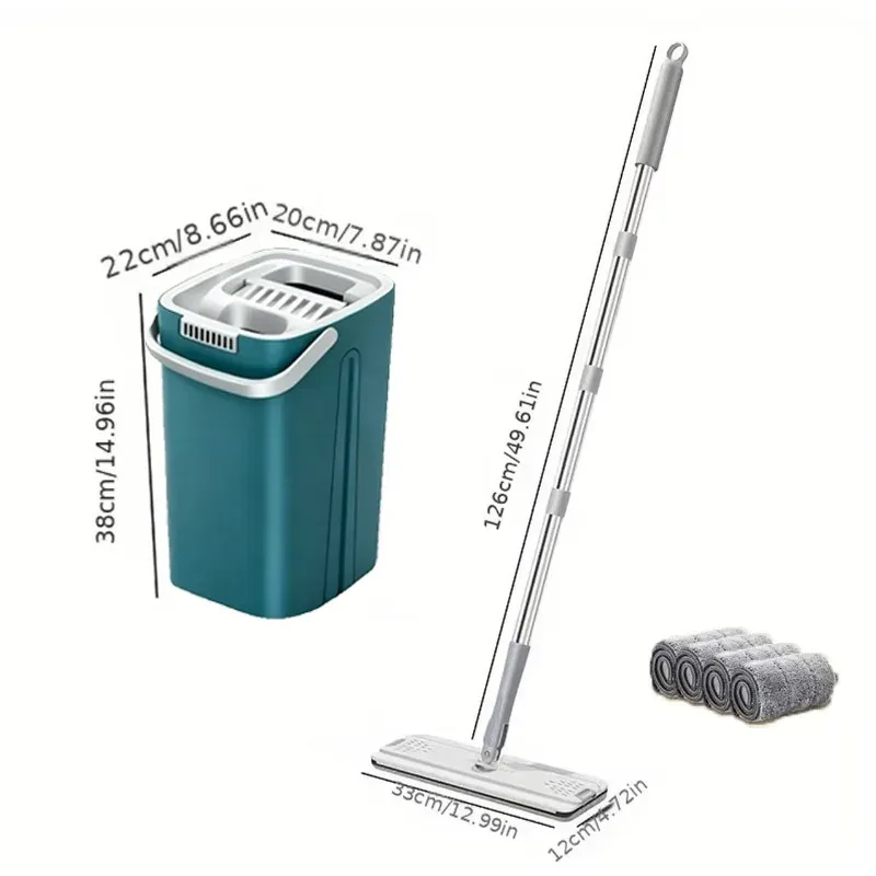 Serpillère plate en microfibre mains libres avec seau, rotation à 360° et 2 tampons rotatifs pour le nettoyage humide et sec des sols et carreaux de la cuisine et de la salle de bain 6