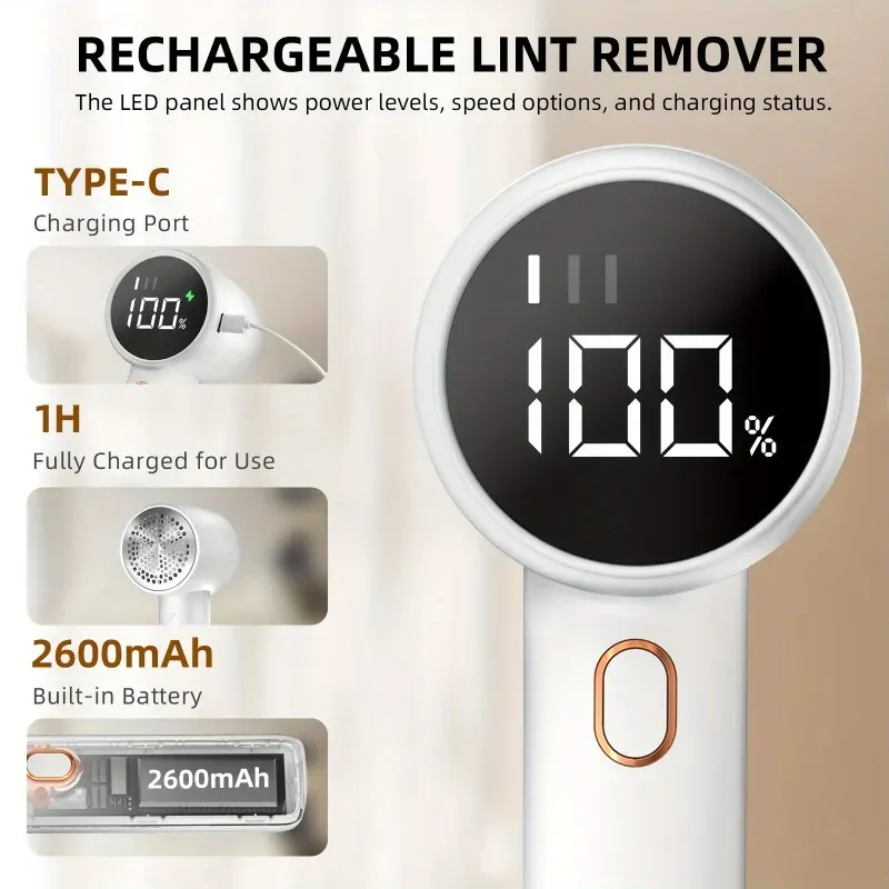 Dissolvant électrique numérique pour peluches, tondeuse sans fil anti-bouloches, rasoir domestique haute vitesse à six lames en acier 2