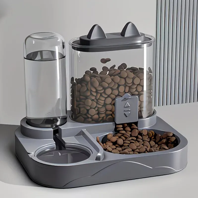 Distributeur 2 en 1 eau et nourriture pour animaux de compagnie, compartiments séparés pour aliments secs et humides, plastique durable et transparent, sans pile, idéal pour chats et chiens en voyage