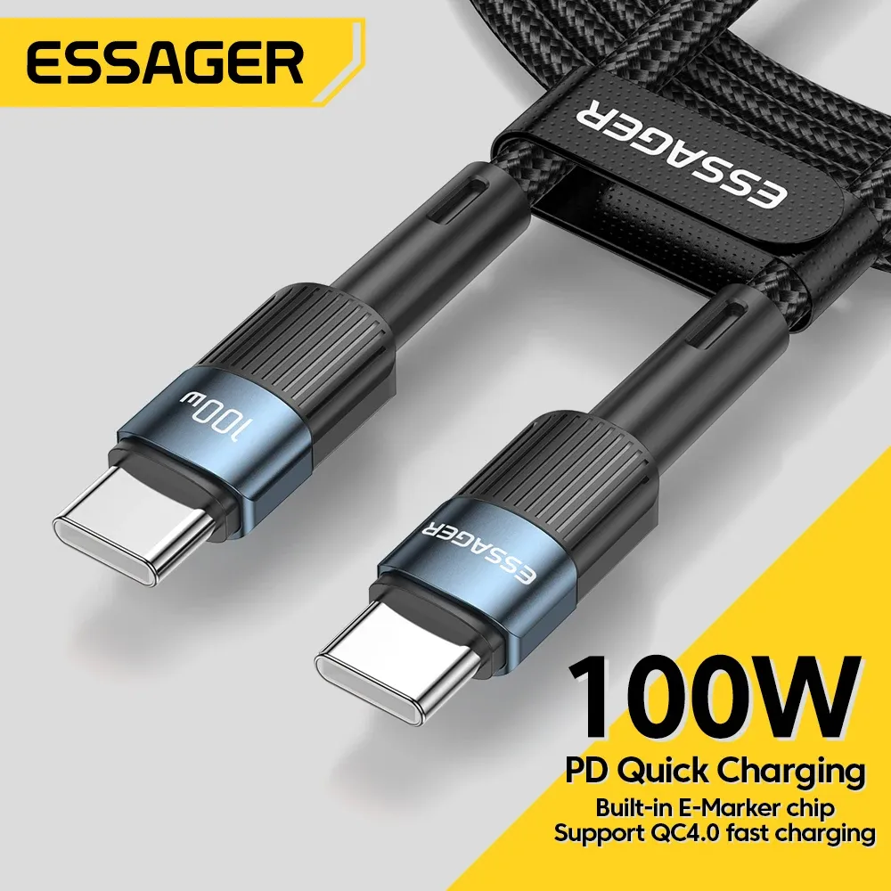 Câble USB-C vers USB-C Essager 100 W, charge rapide PD, compatible MacBook, Samsung et Xiaomi, 3 m