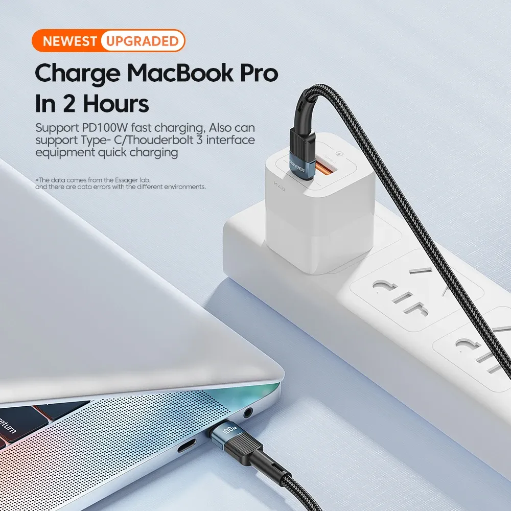 Câble USB-C vers USB-C Essager 100 W, charge rapide PD, compatible MacBook, Samsung et Xiaomi, 3 m 3