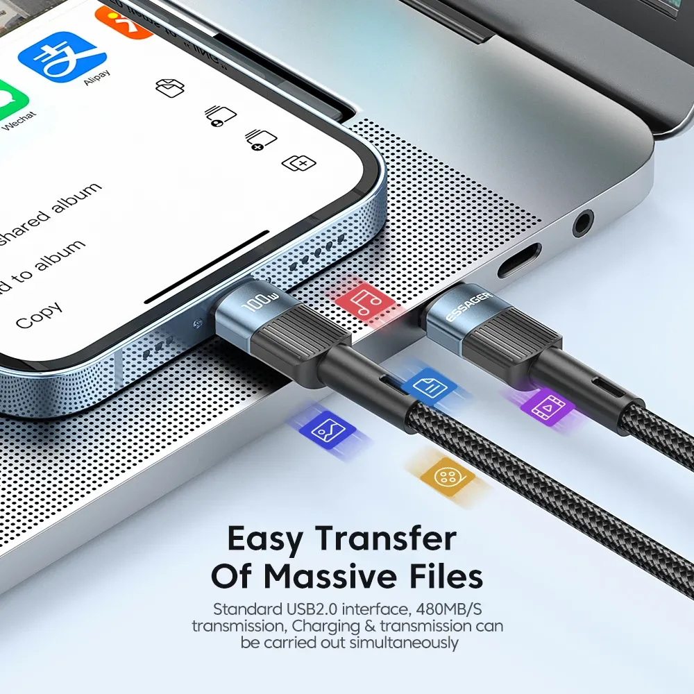 Câble USB-C vers USB-C Essager 100 W, charge rapide PD, compatible MacBook, Samsung et Xiaomi, 3 m 5