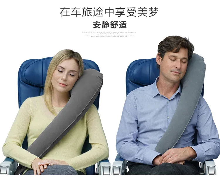 Oreiller de voyage gonflable pour le cou, conçu pour l'assise dans les voitures, avions et trains à grande vitesse 6