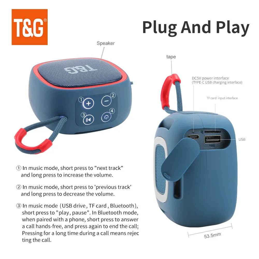 Haut-parleur Bluetooth portable sans fil TWS BT 5.3 avec son HiFi puissant, prise en charge carte TF et radio FM, modèle TG659