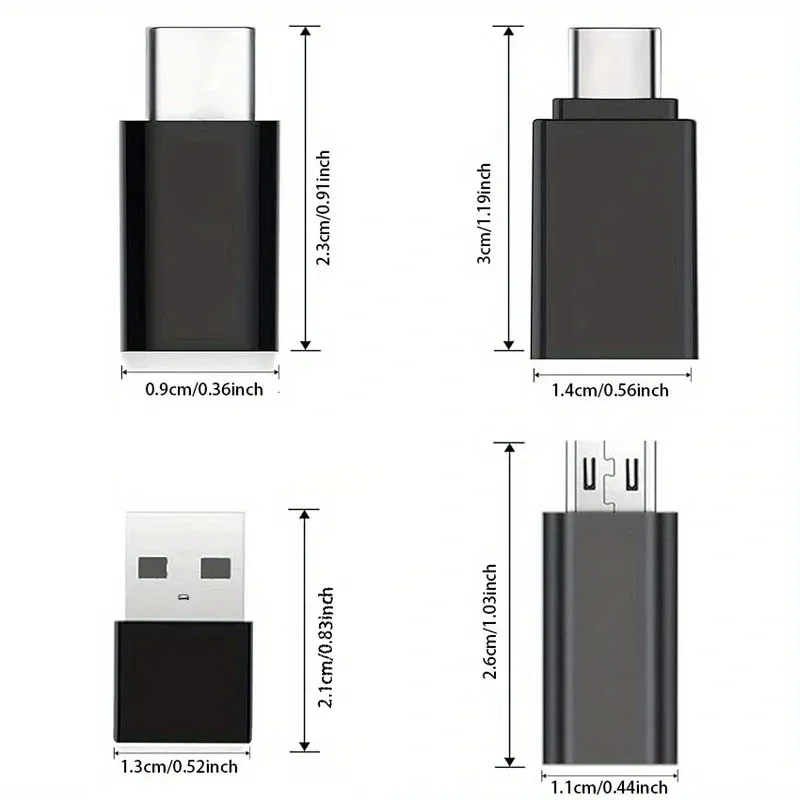 Adaptateur USB vers USB-C, adaptateur USB Type-C femelle vers USB, connecteur convertisseur Micro USB vers USB-C femelle mâle, pour ordinateur portable et voiture, lot de 8 6
