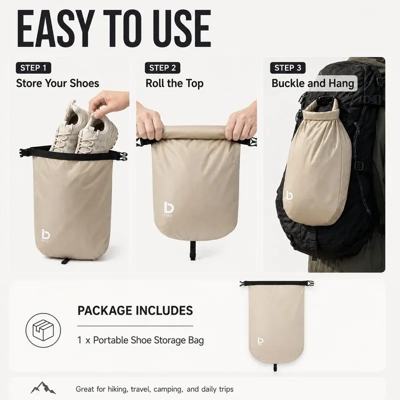 Lot de 2 sacs de rangement portables pour chaussures de randonnée, organisateur suspendu anti-poussière pour sac à dos, grande capacité 5