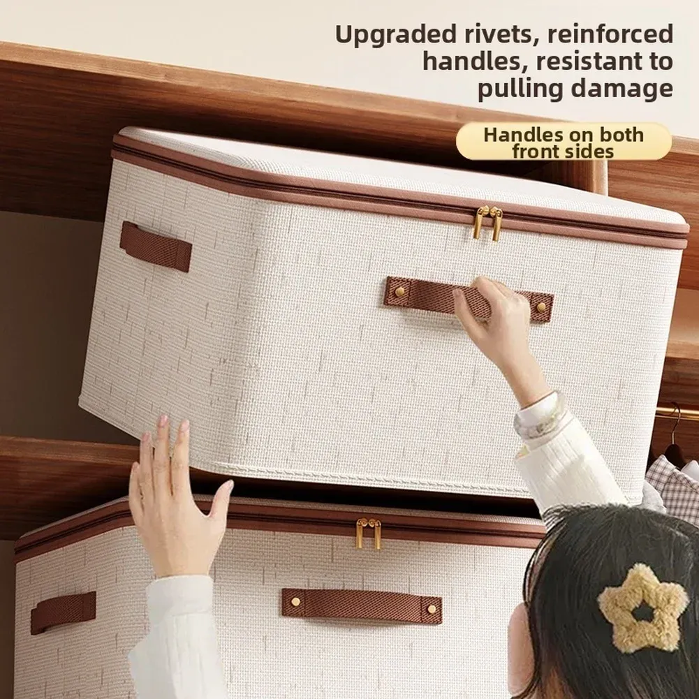 Boîte de rangement pliable avec couvercle, organisateur de vêtements anti-poussière de grande capacité, rangement multifonctionnel pour placard 2