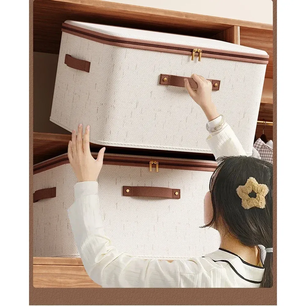 Boîte de rangement pliable avec couvercle, organisateur de vêtements anti-poussière de grande capacité, rangement multifonctionnel pour placard 5