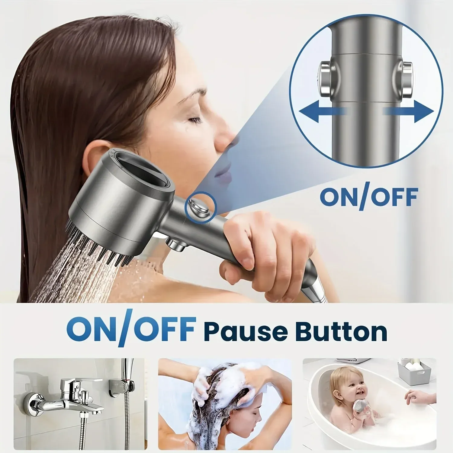Pomme de douche ionique en situation d'utilisation