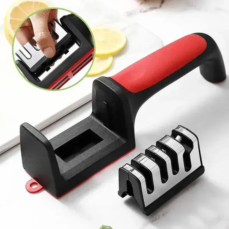 Affûteur de couteaux de cuisine 3 étapes avec base antidérapante, outil d'affûtage 3 en 1 pour couteaux de cuisine 2