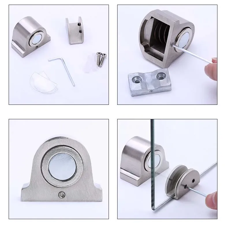 Butée de porte magnétique au sol pour verre perforé 10-12 mm, sans aspiration 3