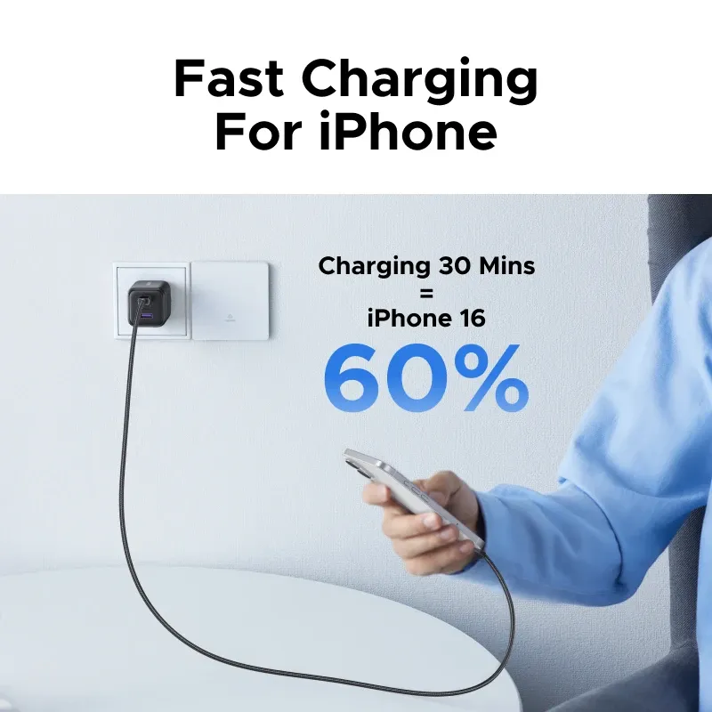 Chargeur GaN UGREEN 45 W/30 W/25 W/20 W, prise européenne, compatible PD 3.0, PPS et QC 3.0, chargeur USB-C à charge rapide pour iPhone 18, 17, 16 Pro Max, Samsung S25 et iPad Air 3