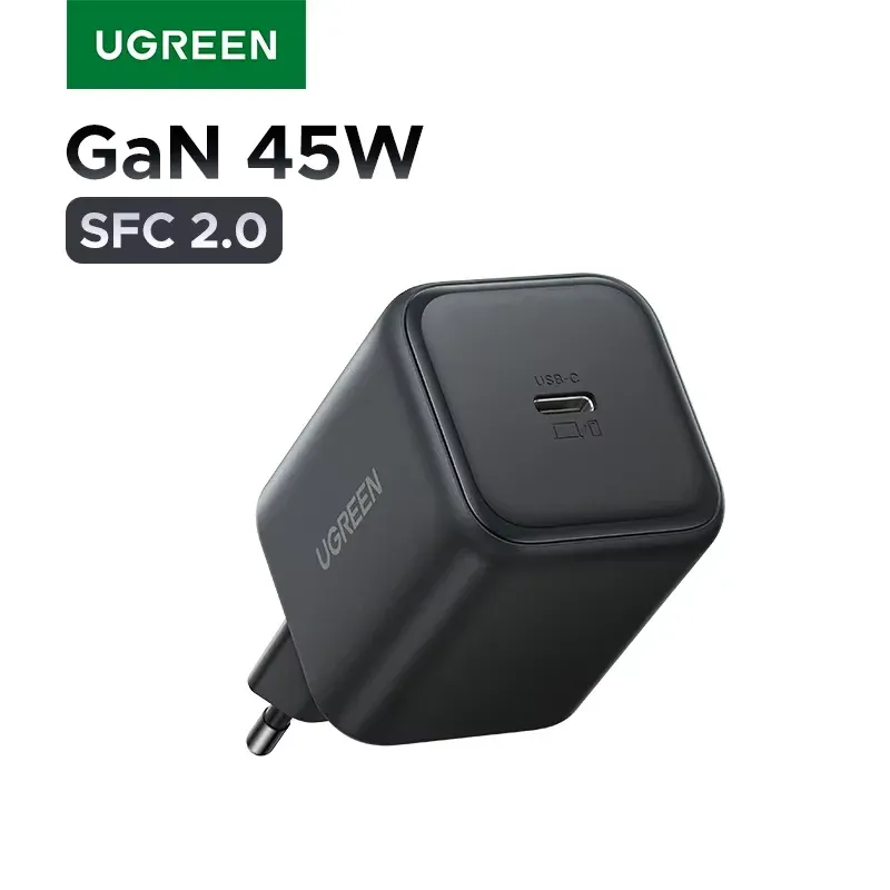Chargeur GaN UGREEN 45 W/30 W/25 W/20 W, prise européenne, compatible PD 3.0, PPS et QC 3.0, chargeur USB-C à charge rapide pour iPhone 18, 17, 16 Pro Max, Samsung S25 et iPad Air 9