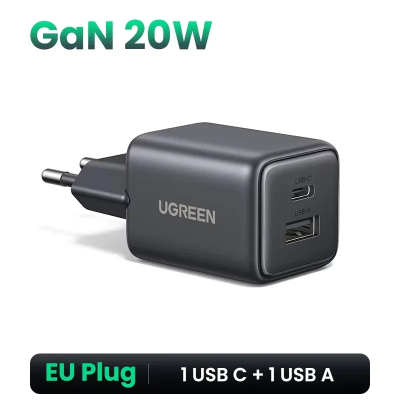 Chargeur GaN UGREEN 45 W/30 W/25 W/20 W, prise européenne, compatible PD 3.0, PPS et QC 3.0, chargeur USB-C à charge rapide pour iPhone 18, 17, 16 Pro Max, Samsung S25 et iPad Air 8