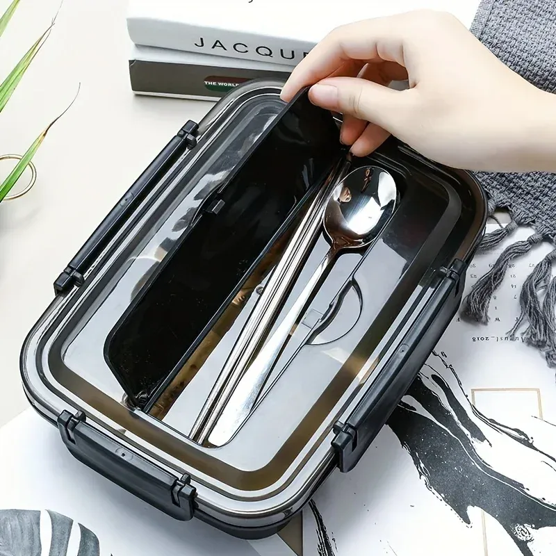 Boîte à déjeuner Bento en acier inoxydable, facile à nettoyer, anti-fuite, avec 3 ou 4 compartiments, durable 6