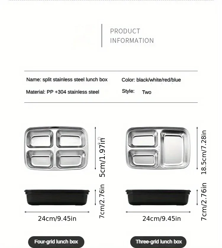 Boîte bento en acier inoxydable, compartiments