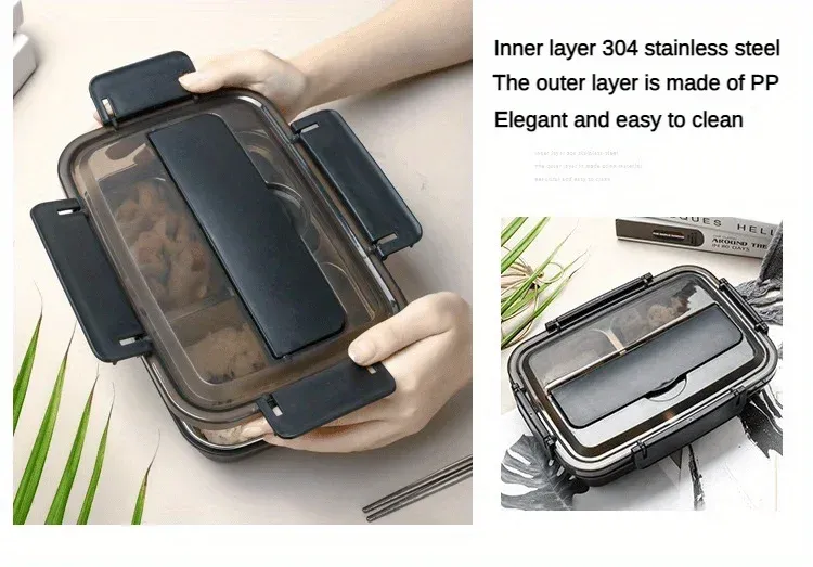 Boîte bento en acier inoxydable, en situation de repas