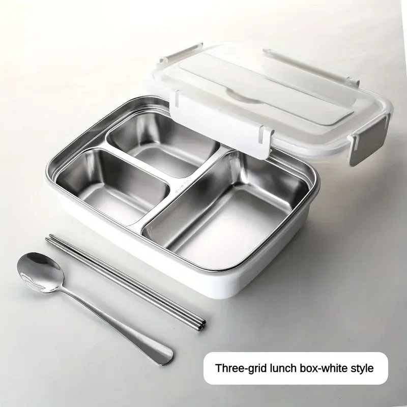 Boîte à déjeuner Bento en acier inoxydable, facile à nettoyer, anti-fuite, avec 3 ou 4 compartiments, durable 8