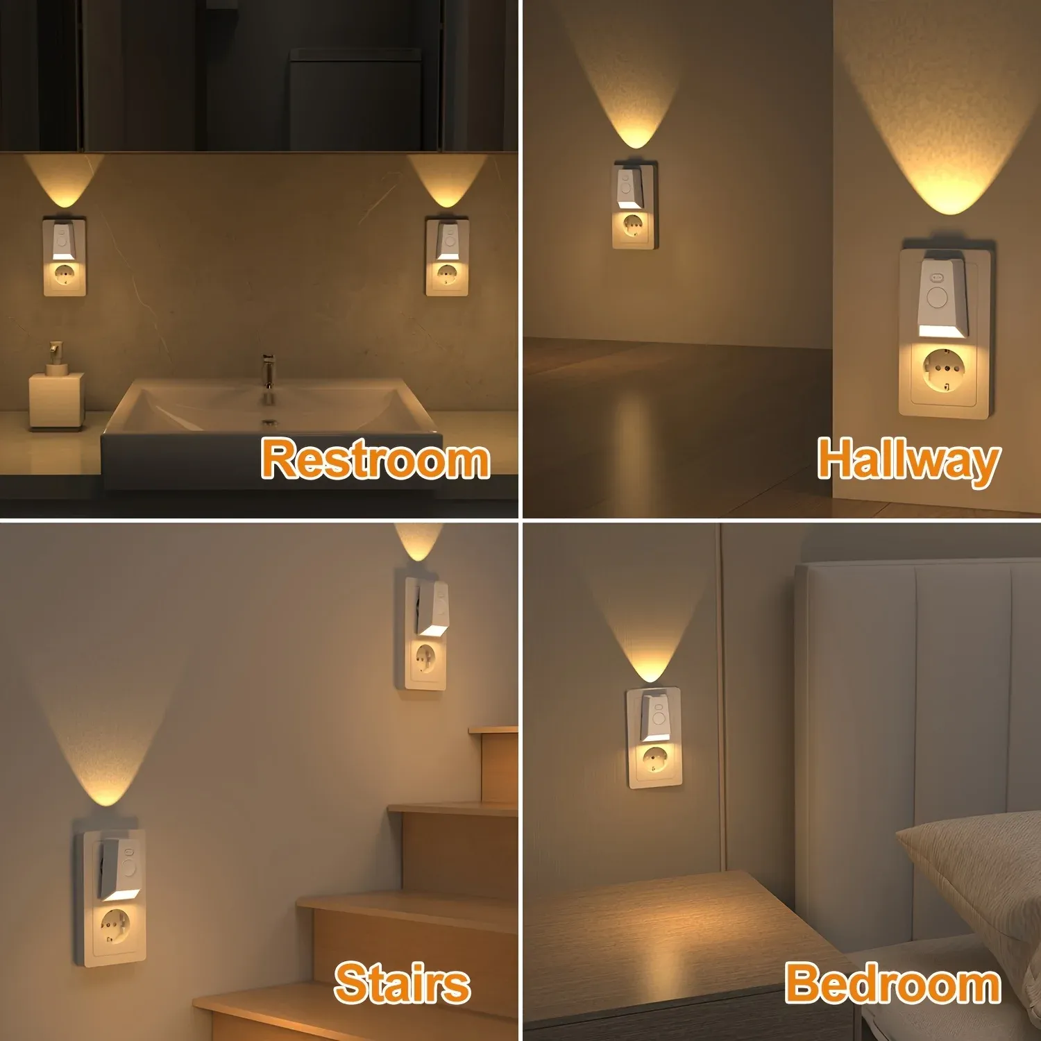 Veilleuse LED à détecteur de mouvement, prise EU, capteur infrarouge, applique murale pour chambre, escaliers et couloirs, lumière blanc chaud 3
