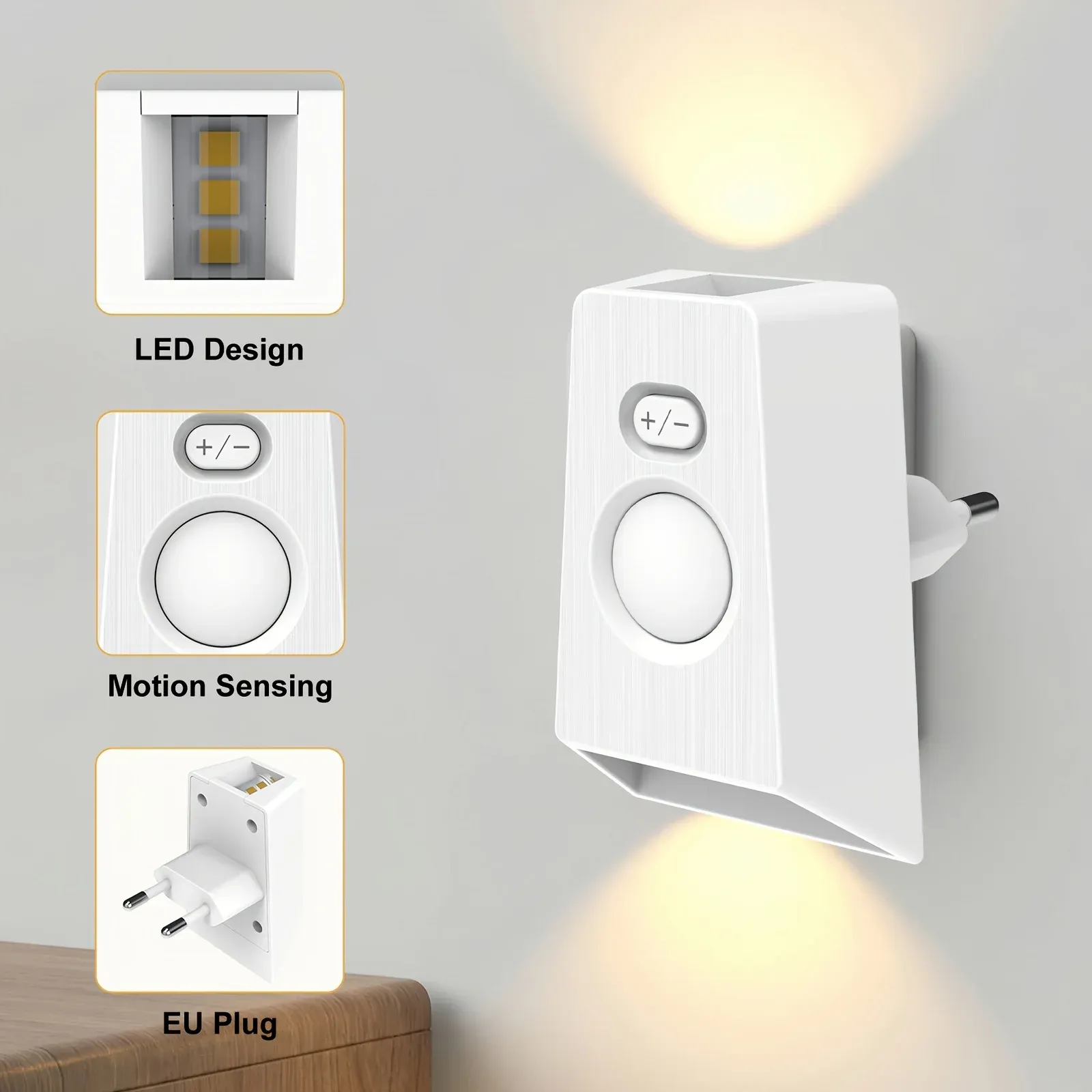 Veilleuse LED à détecteur de mouvement, prise EU, capteur infrarouge, applique murale pour chambre, escaliers et couloirs, lumière blanc chaud 6