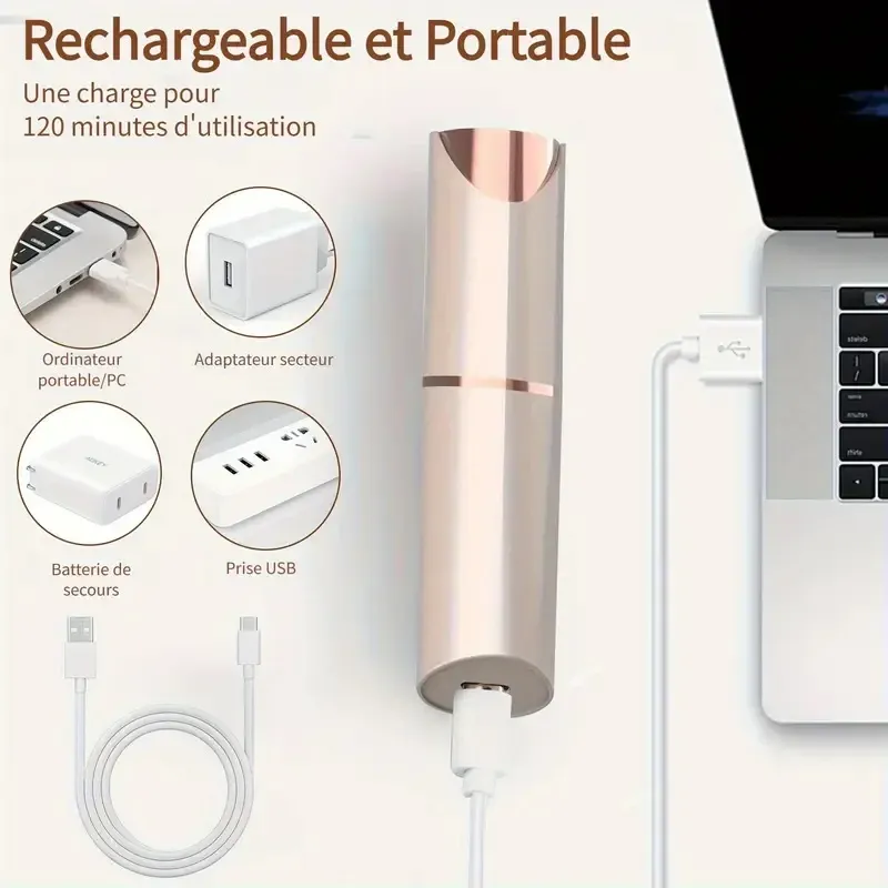 Épilateur 2-en-1 visage et sourcils : rasoir rechargeable et indolore pour le visage, les lèvres et le corps 5