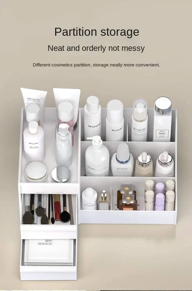 Rangement compact sur coiffeuse