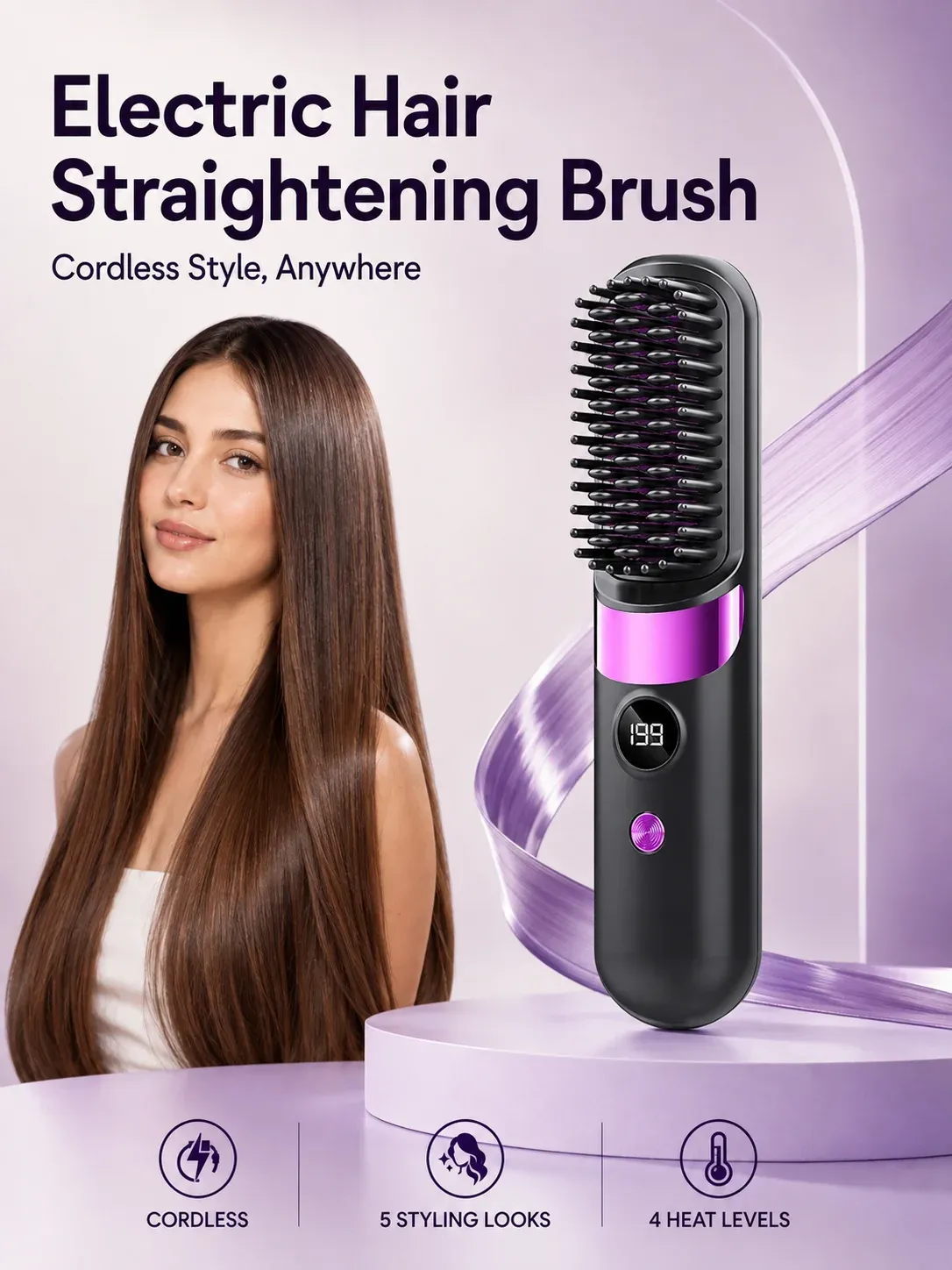 Brosse lissante électrique sans fil, rechargeable par USB et portable 1