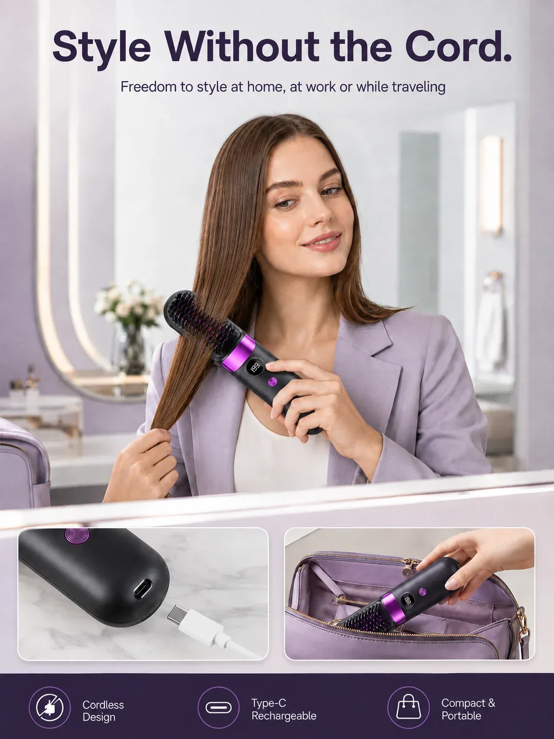 Brosse lissante électrique sans fil, rechargeable par USB et portable 4