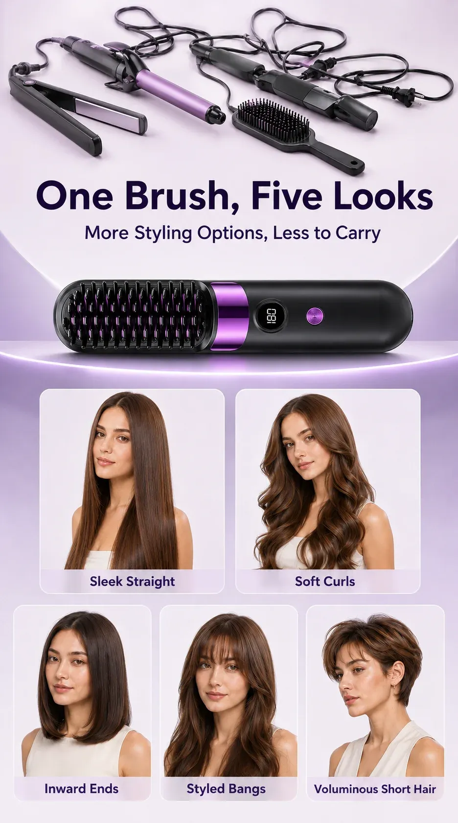 Brosse lissante électrique sous plusieurs angles