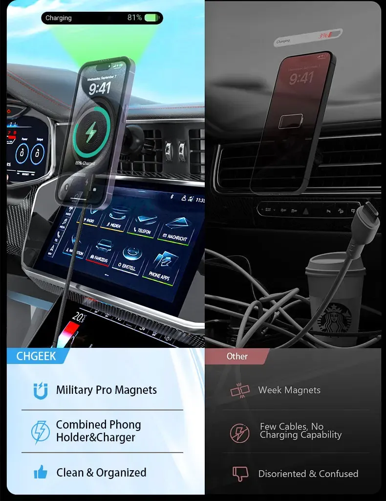 Smartphone fixé sur le support en position horizontale