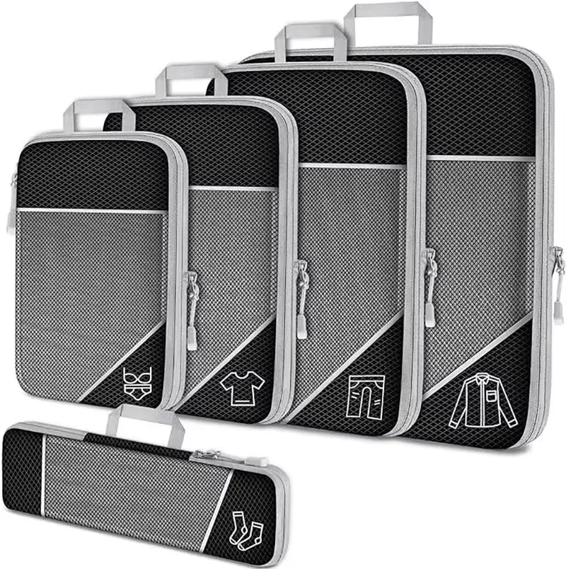 Lot de 5 cubes de rangement compressibles pour voyage avec sac à chaussures, en maille transparente 2