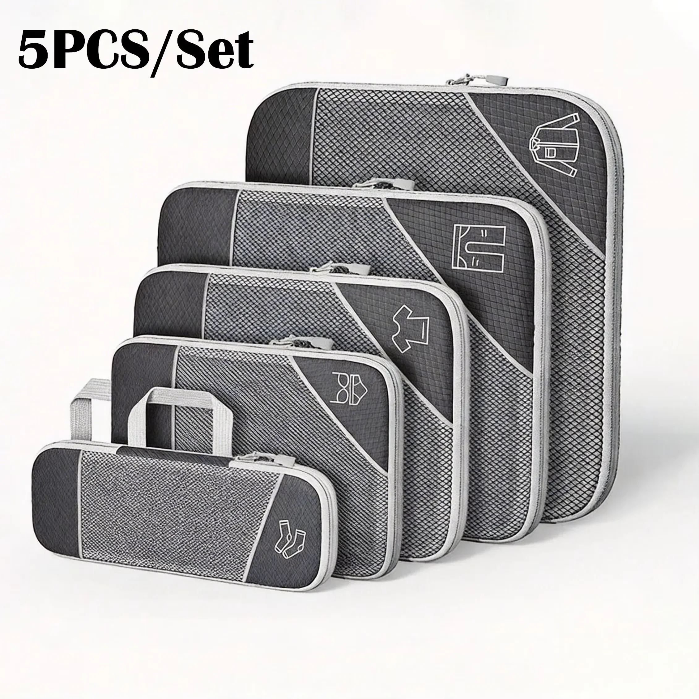 Lot de 5 cubes de rangement compressibles pour voyage avec sac à chaussures, en maille transparente - Image 1