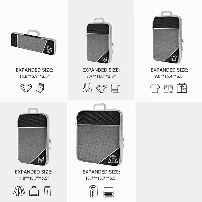 Lot de 5 cubes de rangement compressibles pour voyage avec sac à chaussures, en maille transparente 3