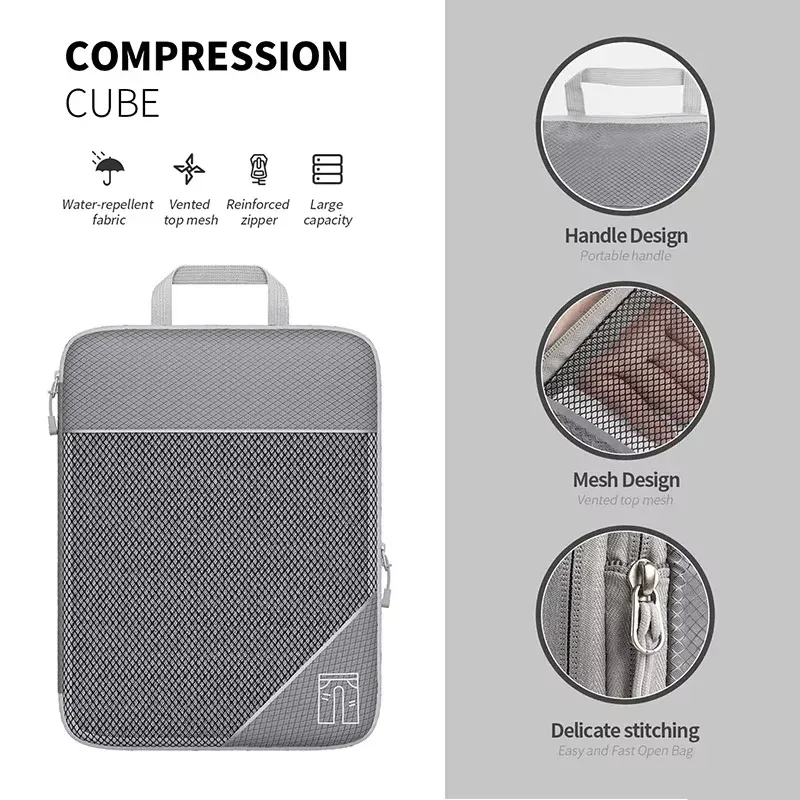 Lot de 5 cubes de rangement compressibles pour voyage avec sac à chaussures, en maille transparente 5