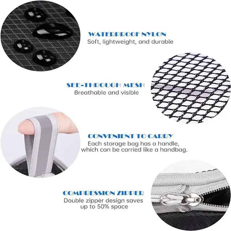 Lot de 5 cubes de rangement compressibles pour voyage avec sac à chaussures, en maille transparente 6